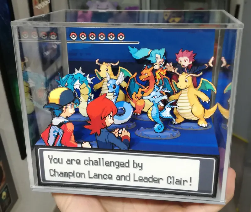 Pokemon Soul Silver/Heart Gold Lance And Clair Battle Cubic Diorama 2