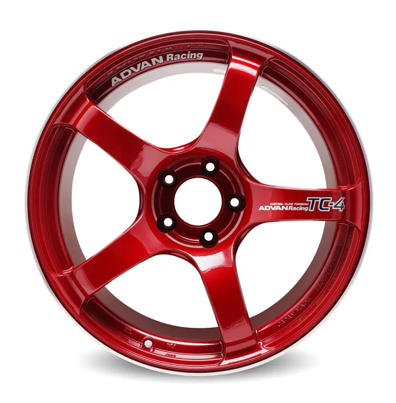 Advan Tc4 Racing Wheel – 17X7.5", +40 Offset, 4X100 Pcd, Candy Red With Ring Accent 1