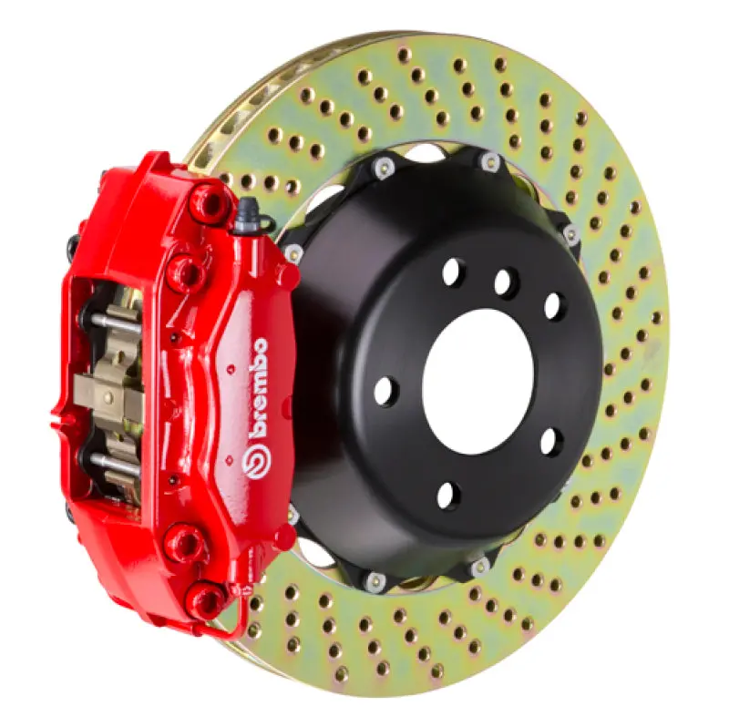 Brembo Rear Gt Big Brake Kit For 2012–2014 Bmw 328I (Non-Xdrive, Non-M Sport) – 4-Piston Calipers With 345X28Mm Drilled Two-Piece Rotors In Red 1