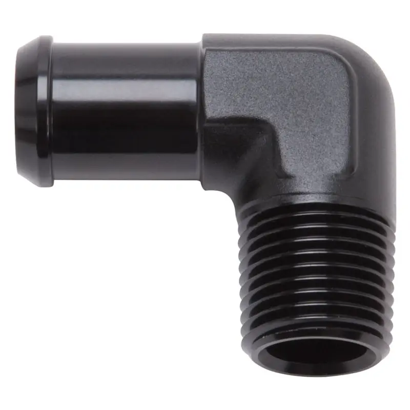 Edelbrock 90-Degree Hose Fitting: 1/2" Npt To 1/2" Barb, Black Anodized 2