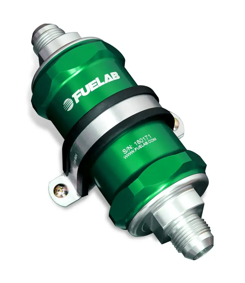 Fuelab 848 Inline Fuel Filter With 6An Fittings, 100-Micron Stainless Steel Element And Integrated Check Valve – Green 1