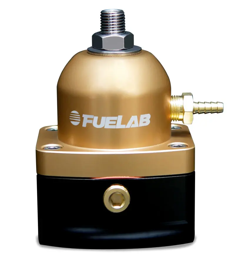Fuelab Adjustable Fuel Pressure Regulator – 1–3 Psi Range, Large-Seat Design, Dual -10An Inlets, Single -6An Return (Gold) 1