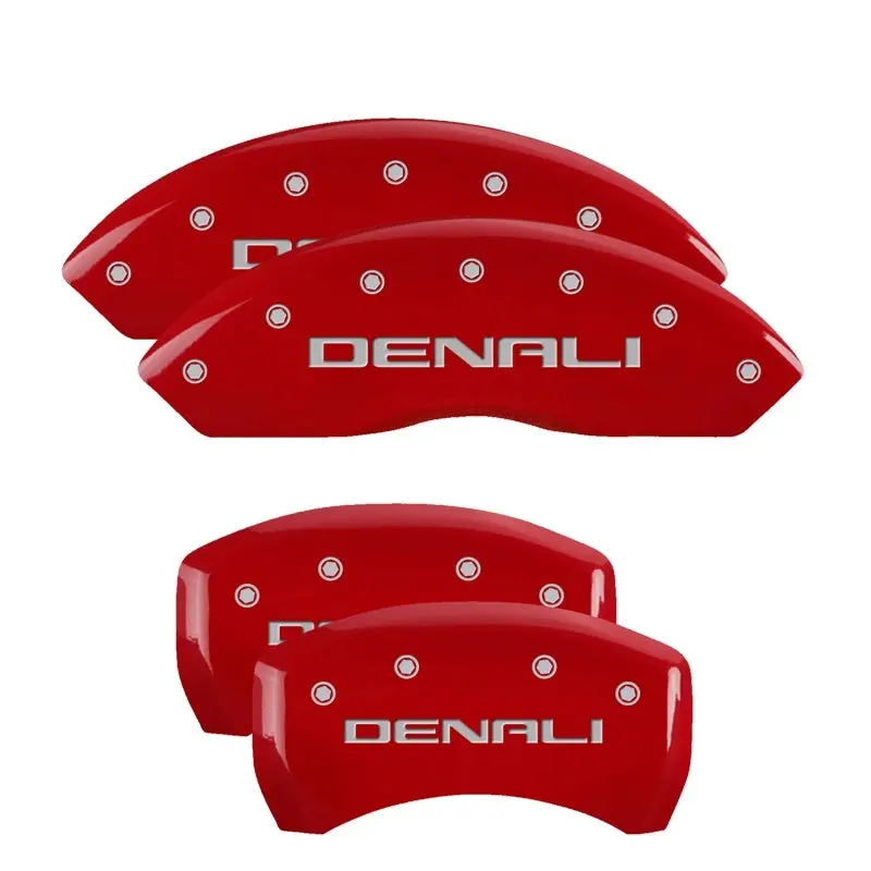 Mgp Engraved 4-Piston Caliper Covers – Denali Red & Silver Finish, Designed For 2019 Gmc Acadia 1