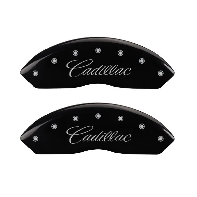 Mgp Engraved Caliper Covers – Front (Cursive Cadillac), Rear (Xlr Design), Black W/ Silver Accent 1