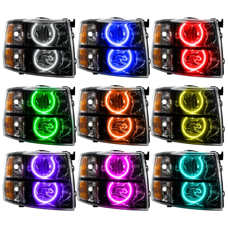 Oracle Colorshift Led Headlight Kit — Round Style, Black Housing, Simple Controller For 2007–2013 Chevy Silverado 1